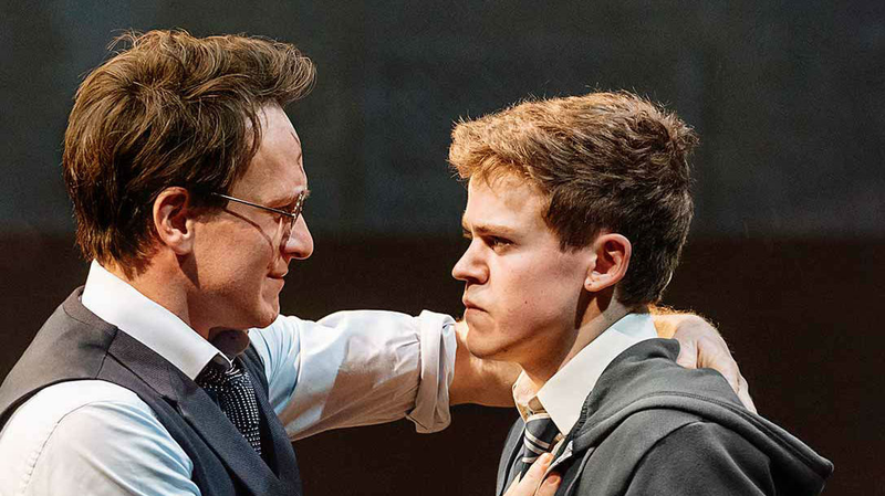 Harry Potter and his son Albus (played by Sam Clemmett) have an emotional moment.